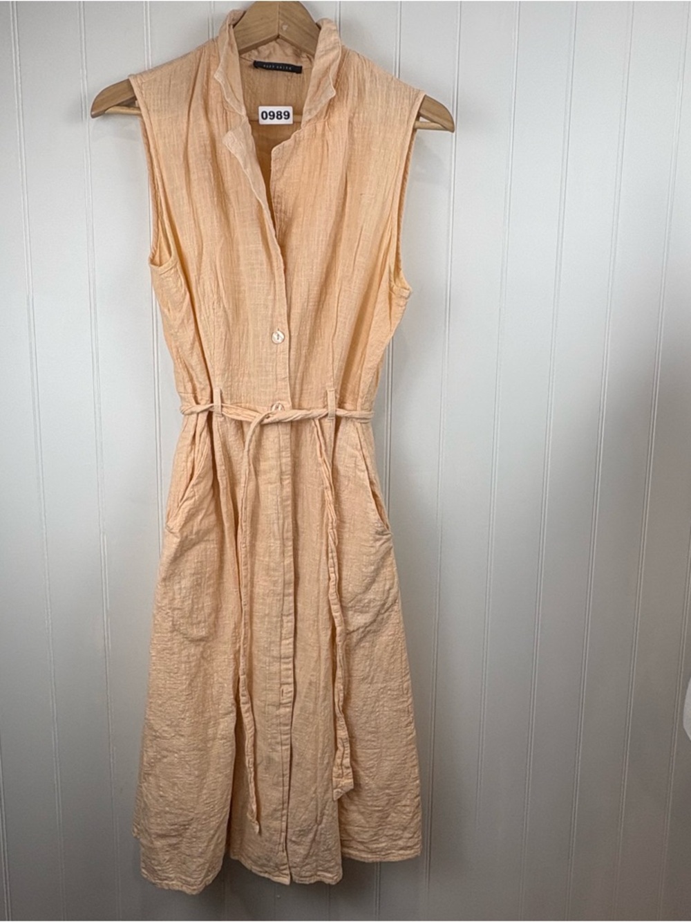 Suzy Shier Peach Cotton Midi Dress Belted Minimalist Summer - Picture 9 of 11